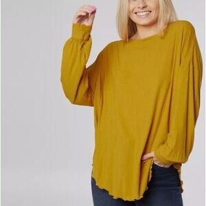 Free People Shimmy Shake Top‎ Size Small Untamed Gold Long Sleeve Open Back